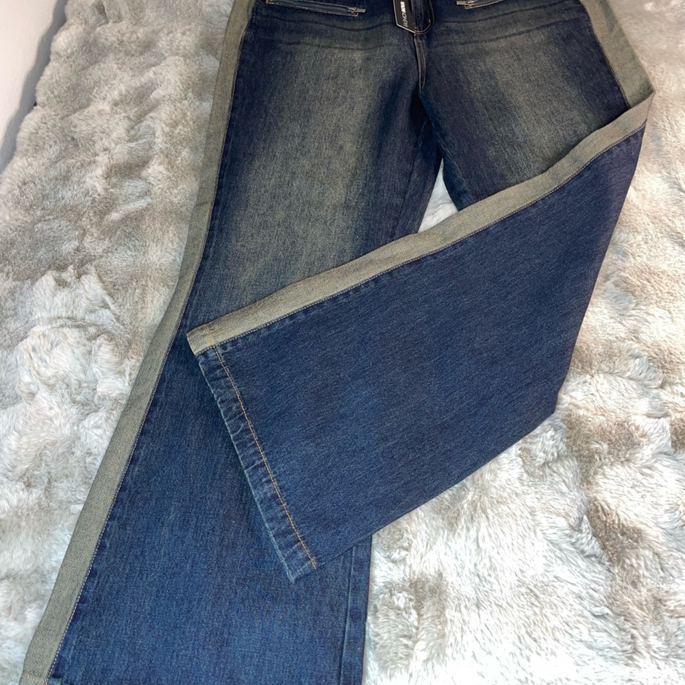 Fashion Nova Womens Size 14 Wide Leg Side Stripe Flare Jean Dark Wash Denim-0676